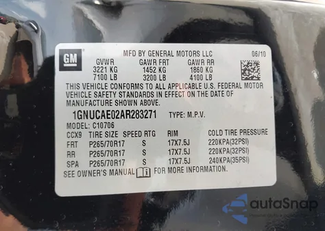 2010 Chevrolet Tahoe Ls из США, поврежденный, VIN 1GNUCAE02AR283271